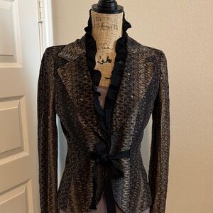 Alberto Makali Black and Brown Textured Knit Blazer Size Small